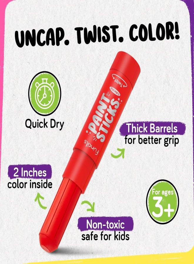 Funcils 12 Tempera Paint Sticks for Kids & Toddlers - Quick Dry, Non-Toxic Washable Paint for Kids | Art & Craft Supplies Set, Solid Painting Markers with Metallic Gold & Silver Color Ages 1 2 3 4 5 6 - Image 2